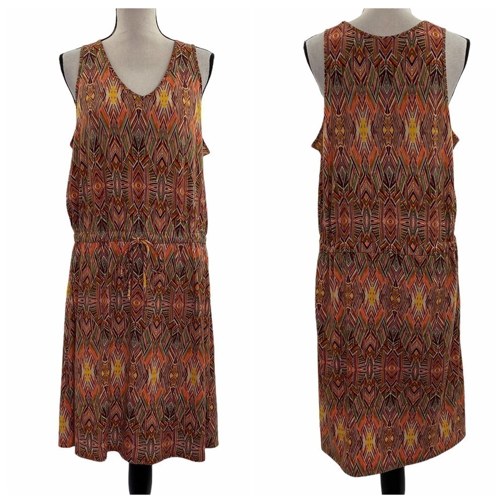 FADED Glory Boho Aztec Midi Empire Shirt Dress L